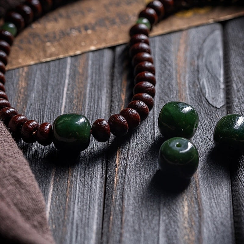 Natural Tibet 108 Mala Beads Purple Bodhi Seed Hetian Cyan Jade Copper Dorje Peace Bracelet