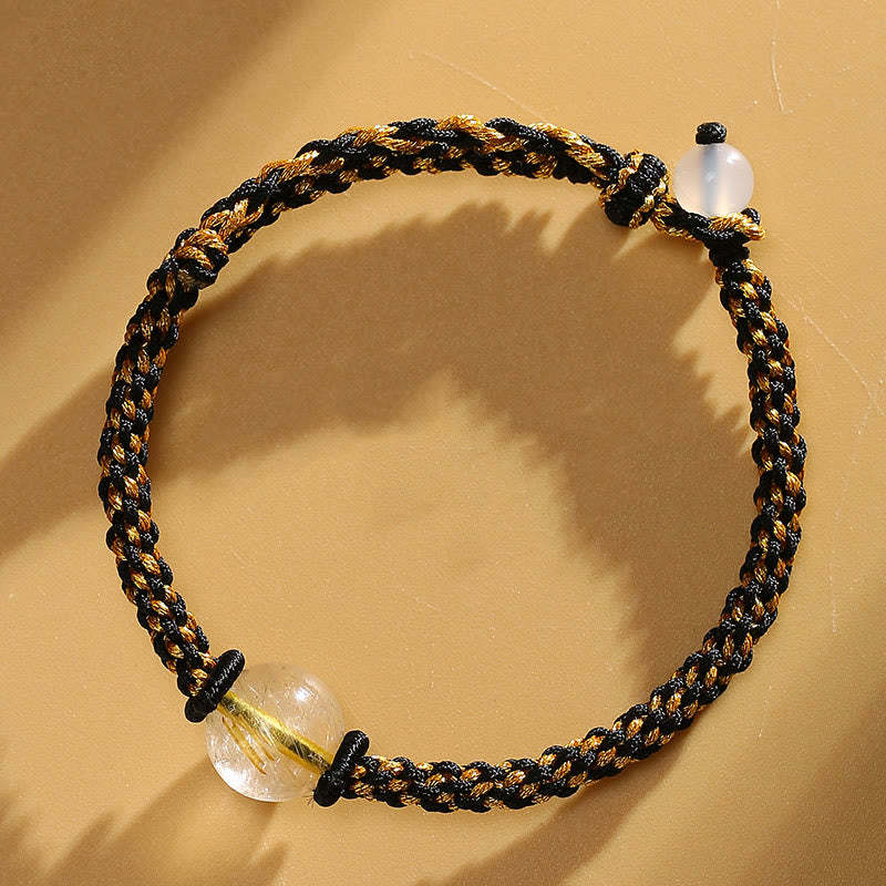 Handmade Red Agate Amethyst Golden Rutilated Quartz Pink Crystal Bead Calm Braided Bracelet