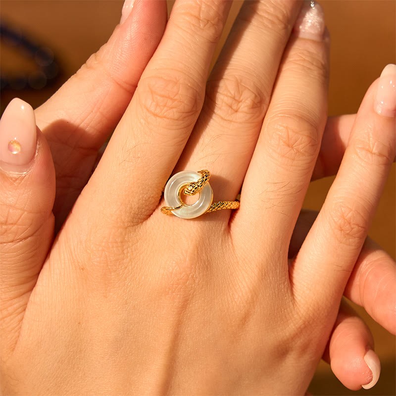 Chalcedony Peace Buckle 925 Sterling Silver Golden Year Of The Snake Harmony  Ring