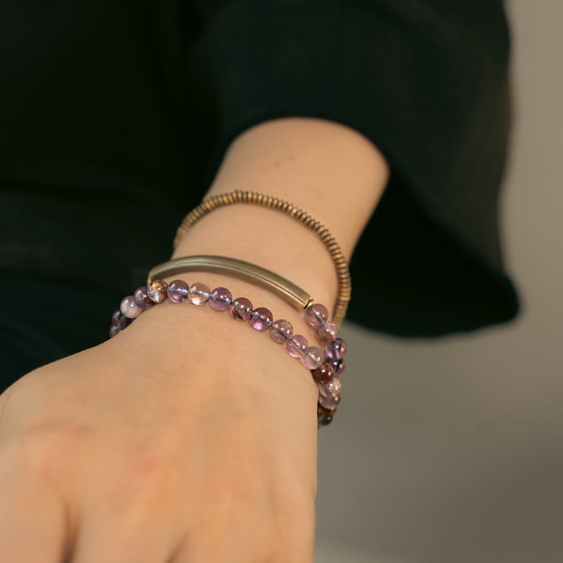 Purple Phantom Red Hematoid Quartz Green Rutilated Quartz Copper Love Forgive Bracelet