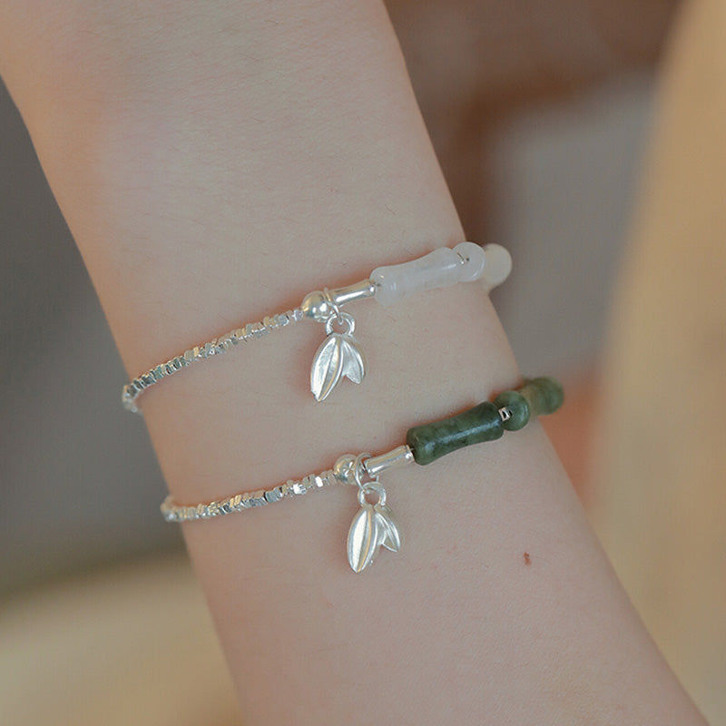 925 Sterling Silver Peridot Bamboo Pattern Luck Bracelet