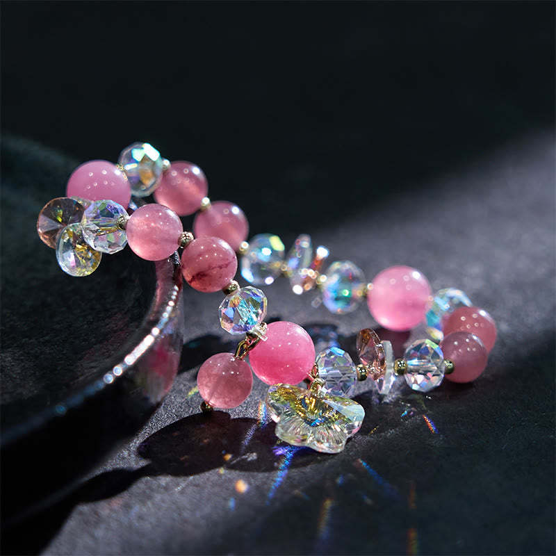 Strawberry Quartz White Crystal Pink Crystal Butterfly Love Bracelet
