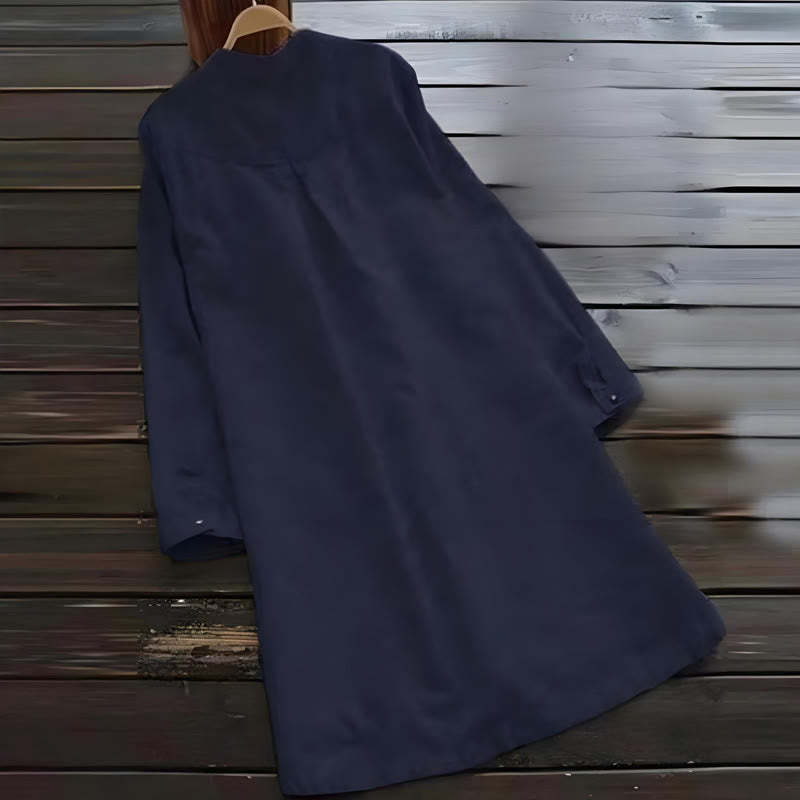 Solid Buttons Long Sleeve Cotton Linen Women's Shirt Dress With Pockets