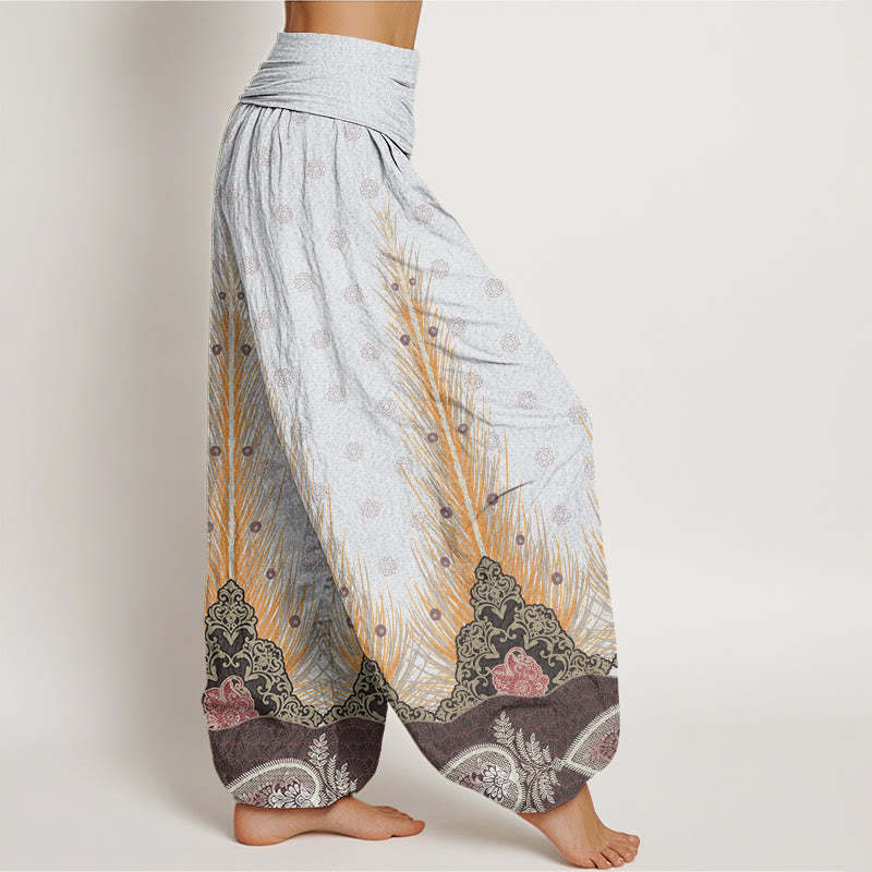 Feather Pattern Design Women's Elastic Waist Harem Pants