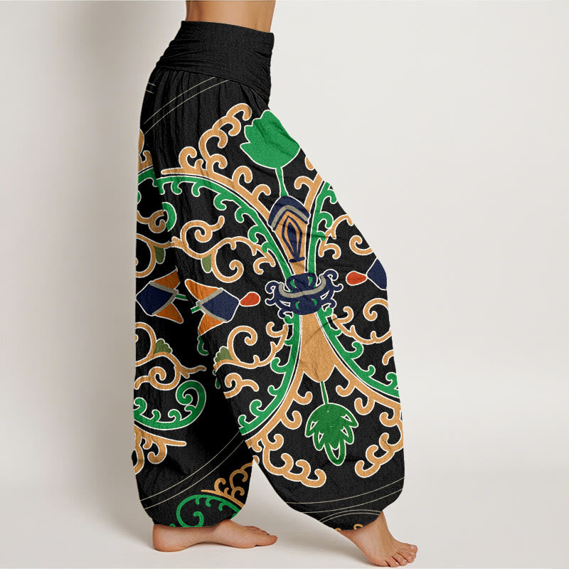 Flowers Vines Totem Pattern Women's Elastic Waist Harem Pants