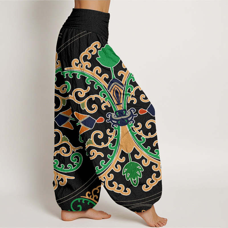 Flowers Vines Totem Pattern Women's Elastic Waist Harem Pants