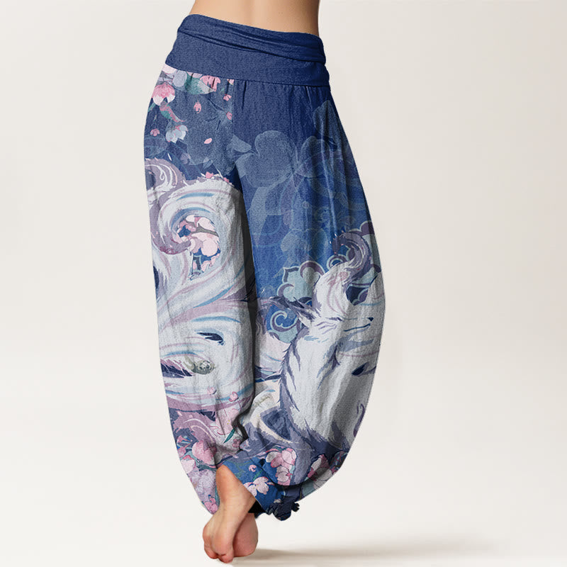 Fox Cherry Blossoms Women's Elastic Waist Harem Pants