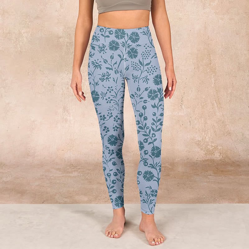 Lush Flowers Plants Print Gym Leggings Women's Yoga Pants