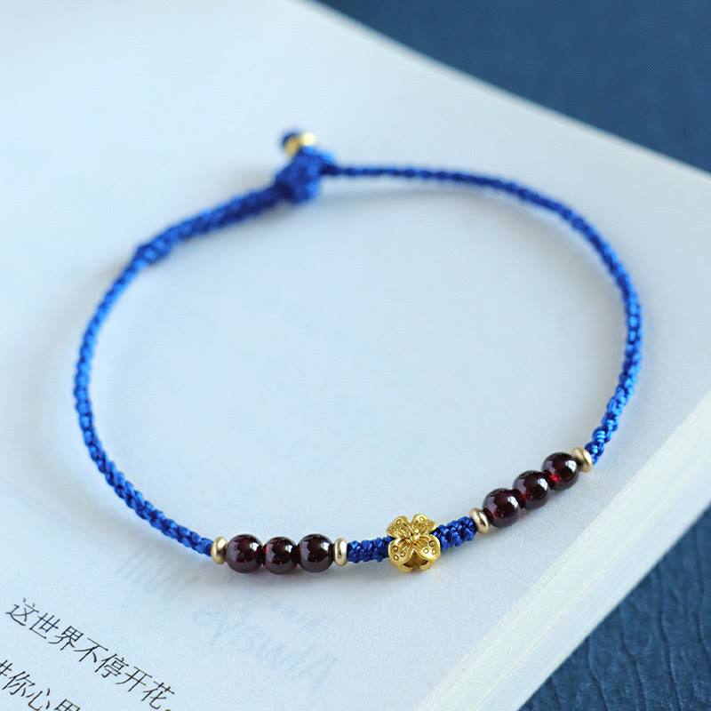 Klein Blue String South Red Agate Garnet Copper Flower Power Bracelet