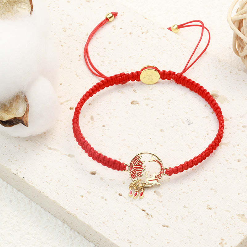 Tibetan Handmade Lotus Koi Fish Lucky Red String Bracelet