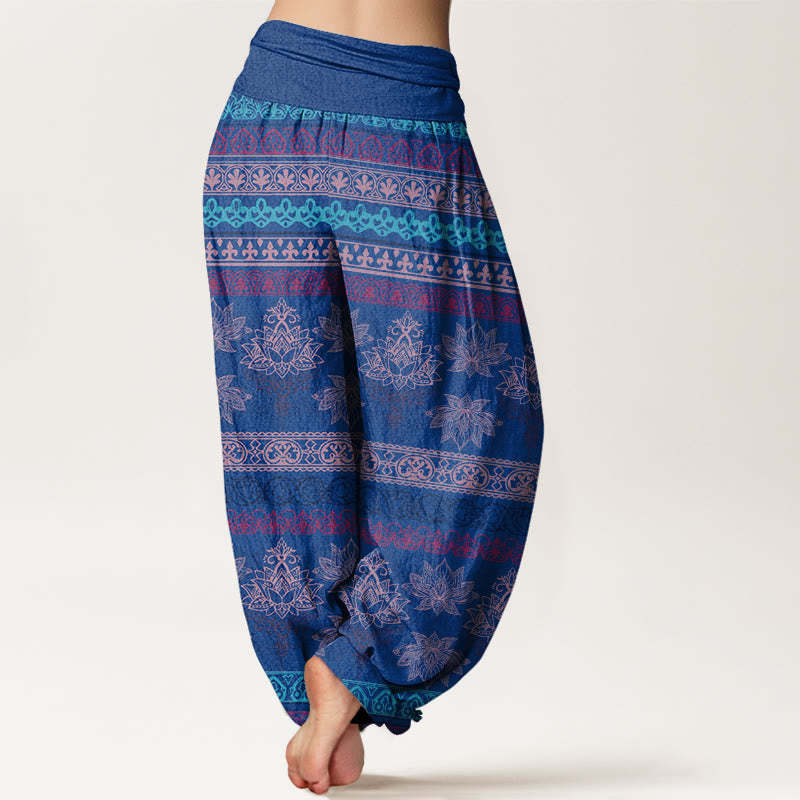 Parallel Pattern Lotus Women's Elastic Waist Harem Pants