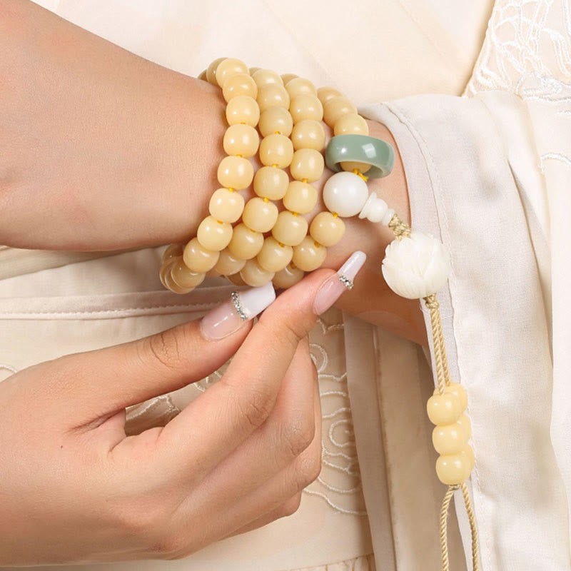 Natural Bodhi Seed Lotus Dzi Bead Peace Harmony Charm Bracelet