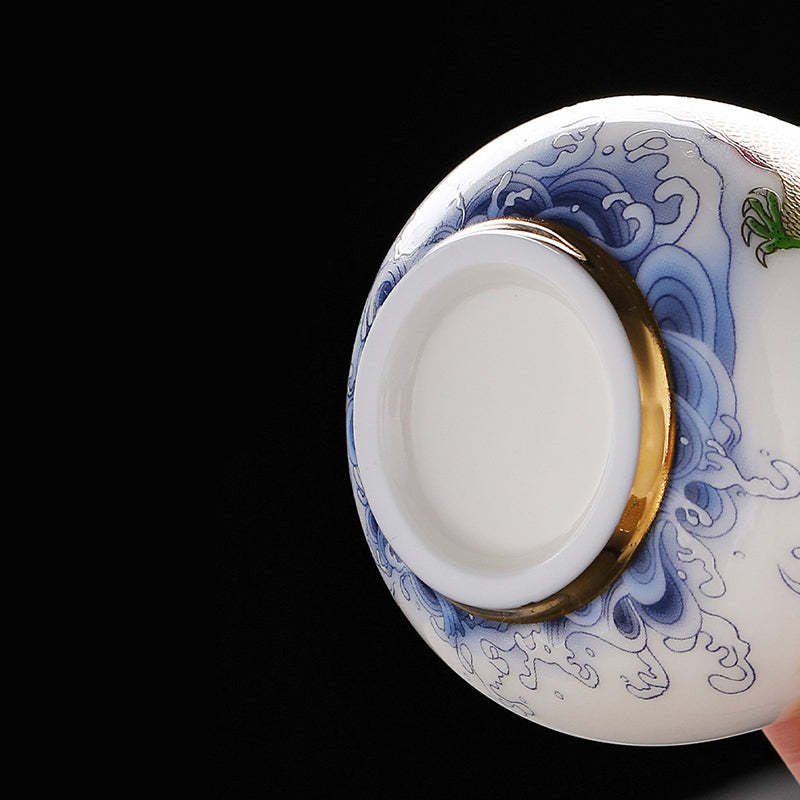 Dragon Phoenix Auspicious Clouds Sun Ocean Waves Ceramic Teacup Kung Fu Tea Cup