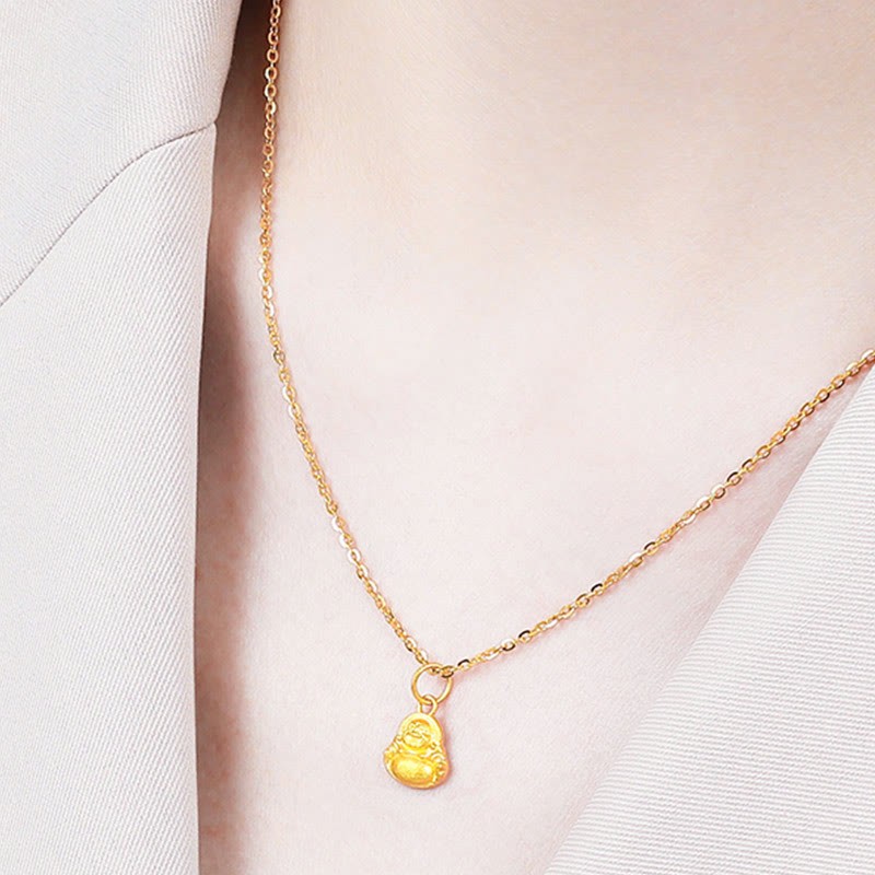 999 Gold Mini Laughing mystic zen Luck Wealth Necklace Pendant