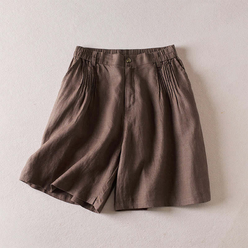 Summer Daily Simple Wrinkle Design Cotton Linen Women's Shorts With Pockets