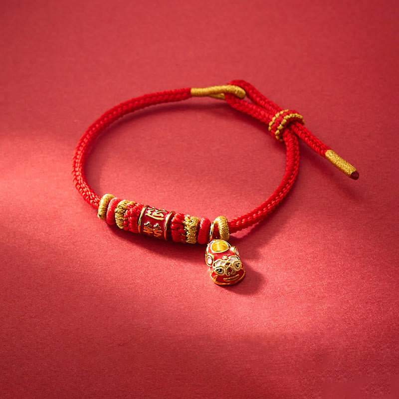 Red String Gold Plated Copper Shi Lai Yun Zhuan Shoe Pendant Protection Braided Bracelet
