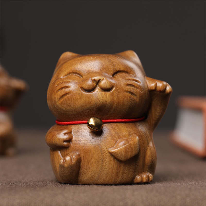 Green Sandalwood Small Mini Cute Lucky Cat Peace Decorations