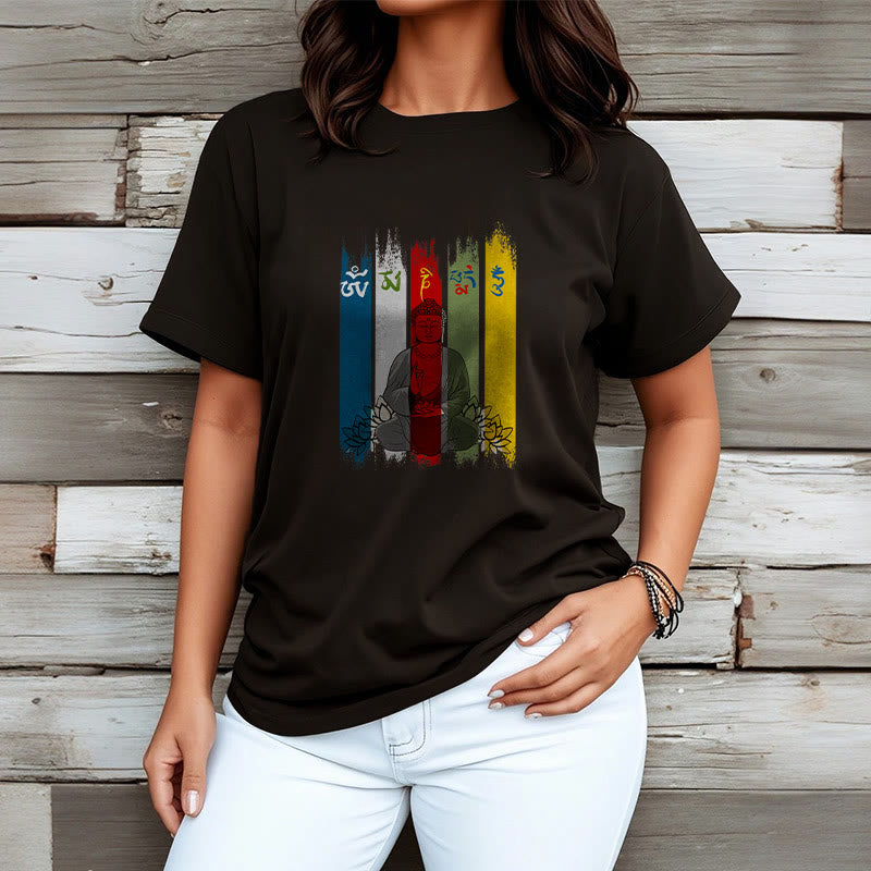 Six True Words 'Om Mani Padme Hum' mystic zen Sitting With Lotus Cotton Tee T-shirt
