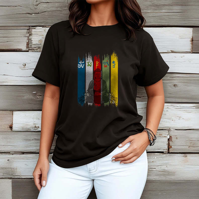 Six True Words 'Om Mani Padme Hum' mystic zen Sitting With Lotus Cotton Tee T-shirt