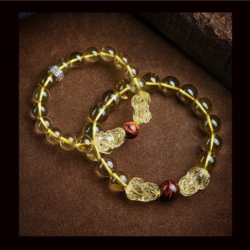 Natural Citrine Double PiXiu Tiger Eye Prosperity Protection Bracelet