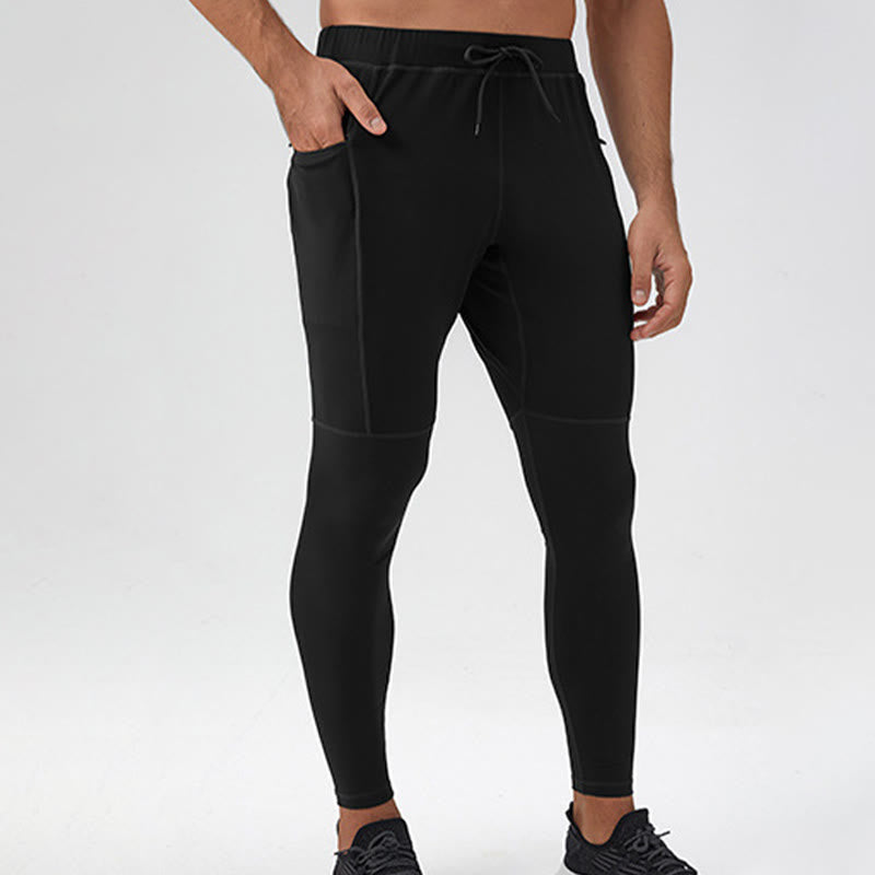 High Waist Quick Dry Breathable Fitness Men's Leggings Pants With Zipper Pocket