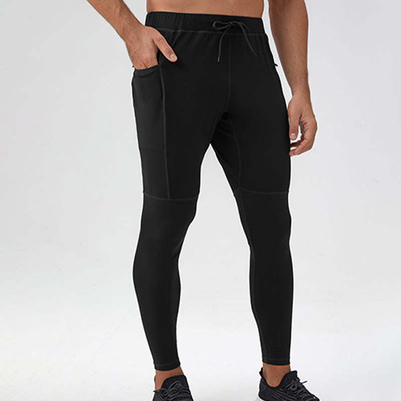 High Waist Quick Dry Breathable Fitness Men's Leggings Pants With Zipper Pocket