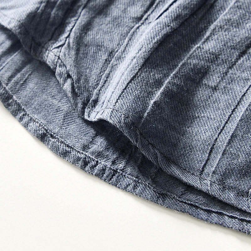 Causal Plain Lapel Ramie Linen Half Button Men's Shirt