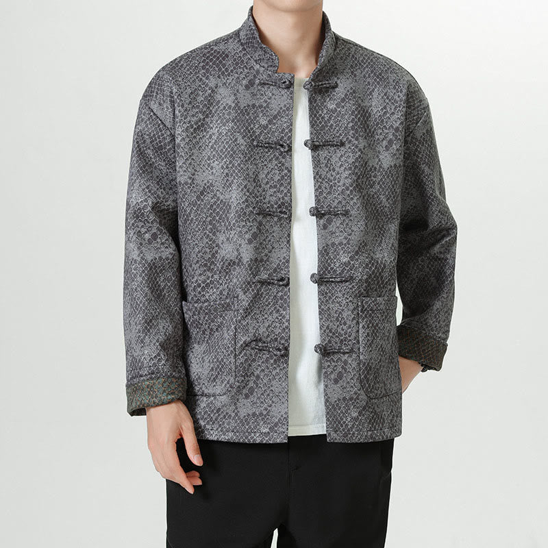 Casual Suede Python Pattern Frog-button Cotton Men's Jacket Shirt Clothing