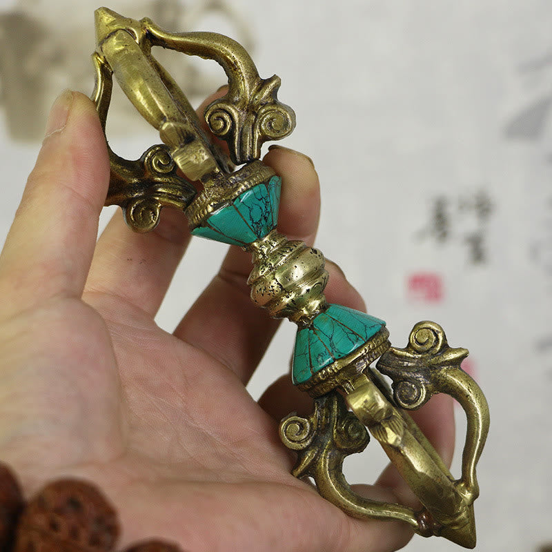 Tibetan Five Prong Vajra Dorje Handcrafted Nepal Spiritual Power Copper Decoration
