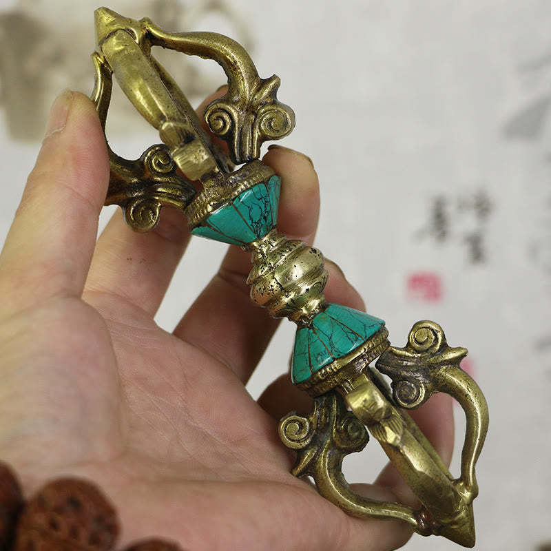Tibetan Five Prong Vajra Dorje Handcrafted Nepal Spiritual Power Copper Decoration
