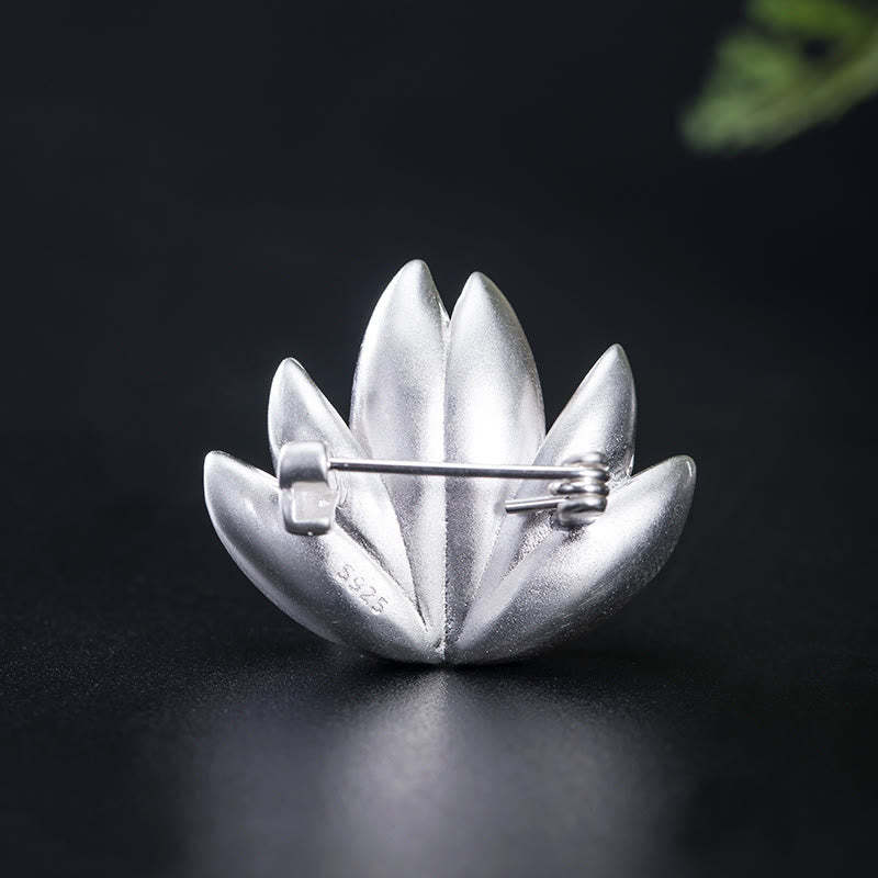 925 Sterling Silver Lotus Flower Pearl New Beginning Brooch