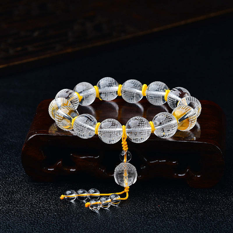 Tibet White Crystal Half Demon Half mystic zen Heart Sutra Lotus Healing Bracelet