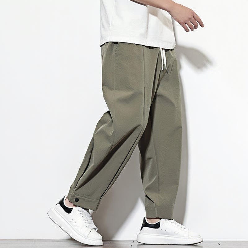 Casual Solid Color Drawstring Men's Harem Pants With Pockets