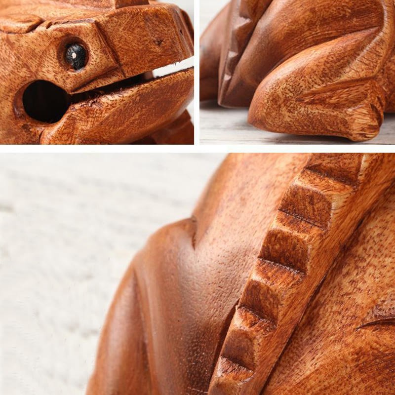 Handcrafted FengShui Wealth Luck Frog Mini Wooden Croaking Frog Guiro Decoration