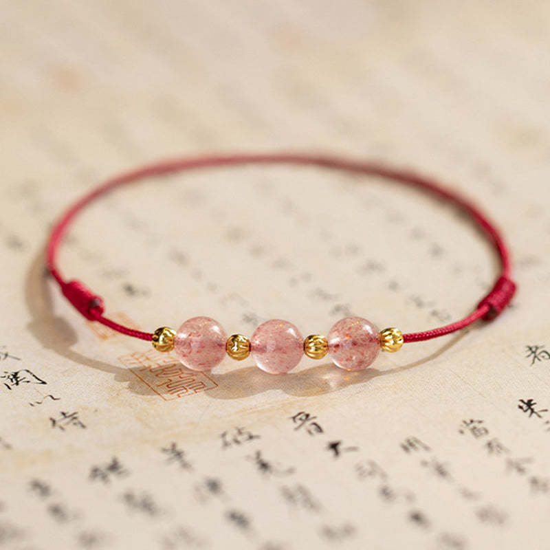 Strawberry Crystal Beads Luck Red String Anklet