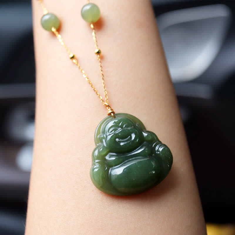 Laughing mystic zen Hetian Jade Luck Necklace Bead Chain Pendant