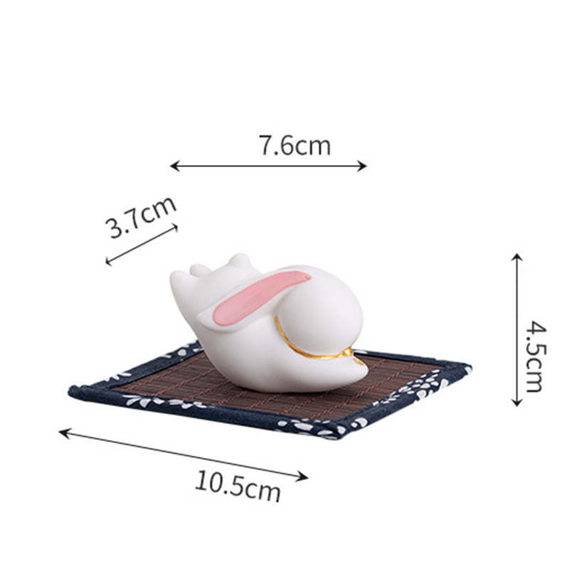 Flying Rabbit Bamboo Mat Healing Ceramic Incense Burner Desk Decoration