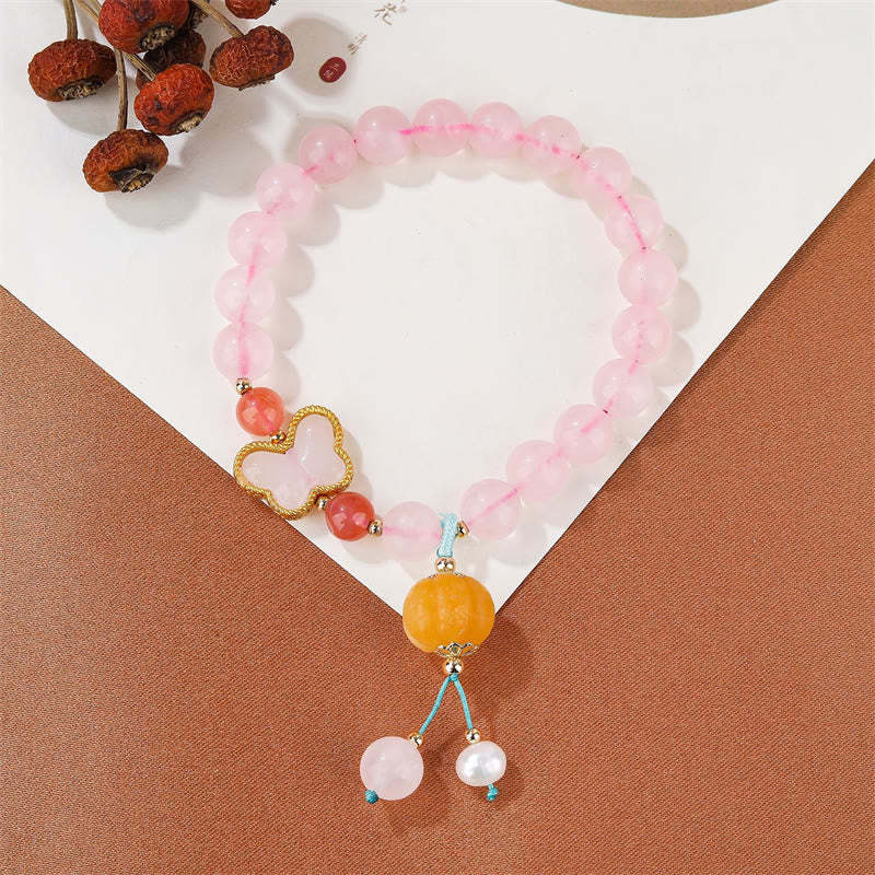 Natural Pink Crystal Butterfly Pumpkin Love Bracelet