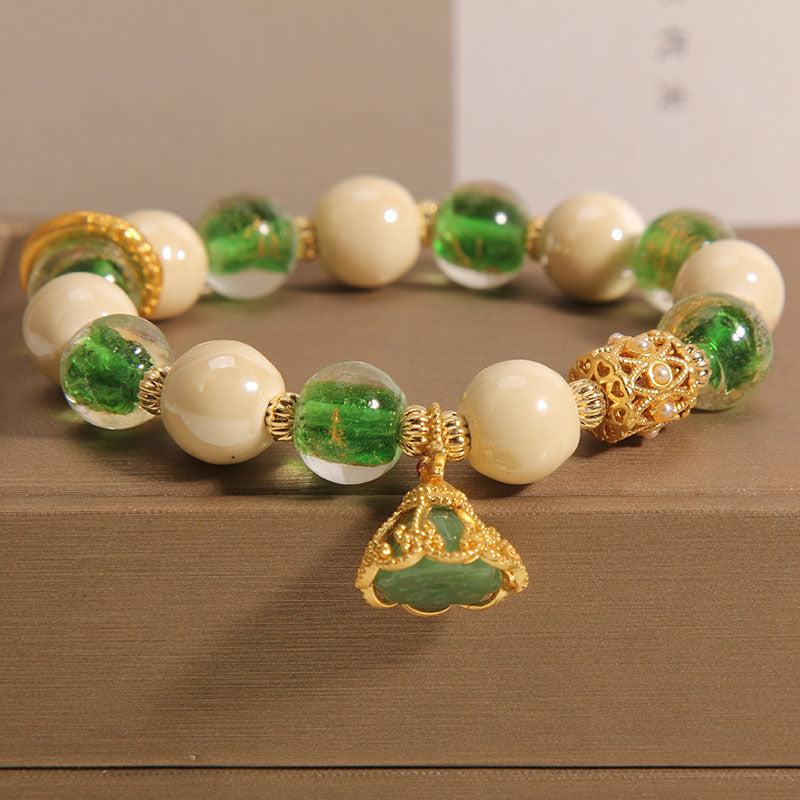 Tibetan Multicolored Liuli Glass Bead mystic zen Lotus Charm Enlightenment Bracelet