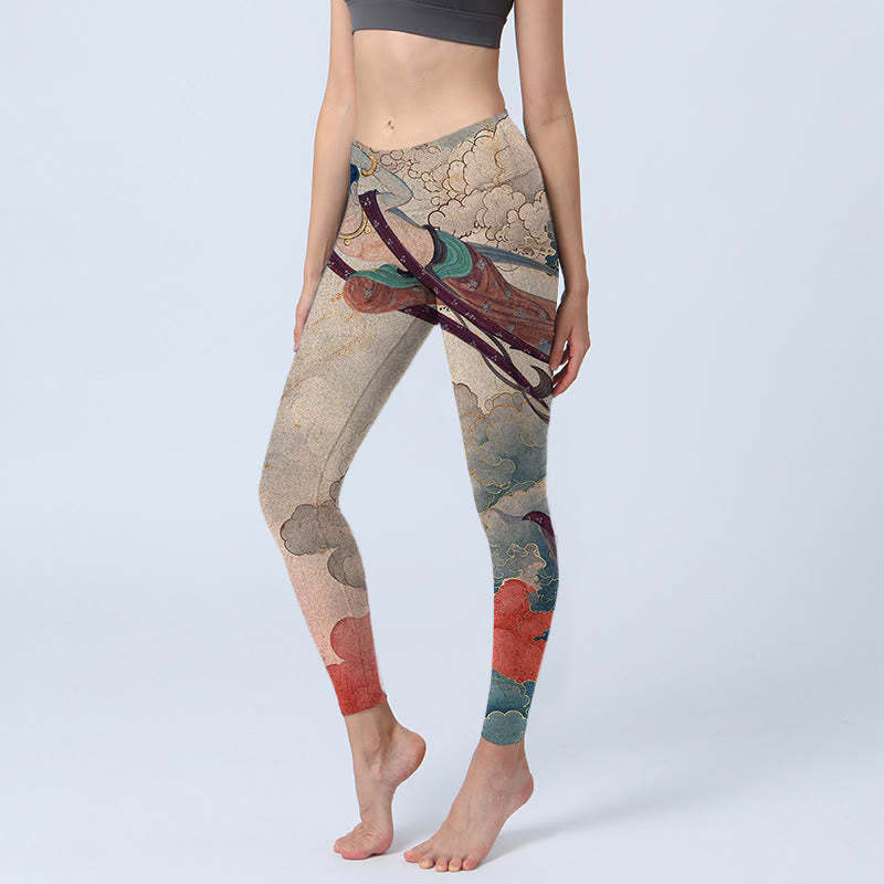 Dunhuang Flying Apsaras Auspicious Clouds Print Fitness Leggings Women's Yoga Pants