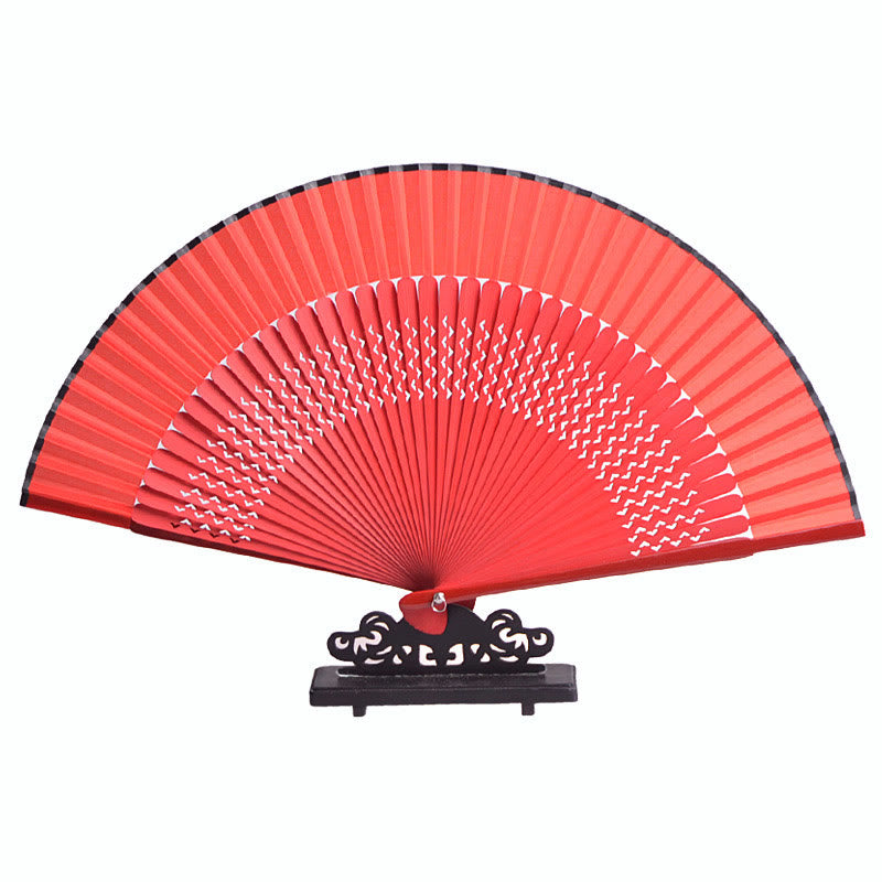 Flower Rabbit Spray Painting Handheld Cotton Linen Fabric Bamboo Folding Fan