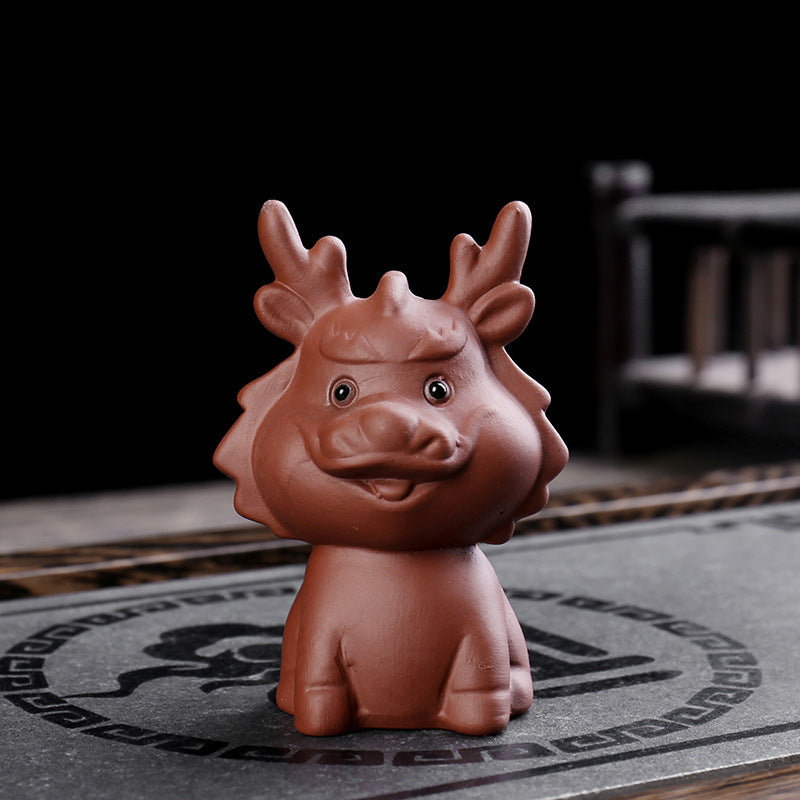 Chinese Zodiac Purple Clay Wealth Ceramic Tea Pet Home Figurine Decoration