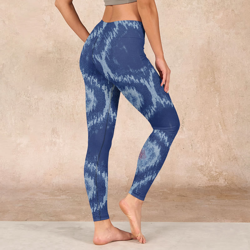Navy Blue White Design Gym Leggings Women's Yoga Pants