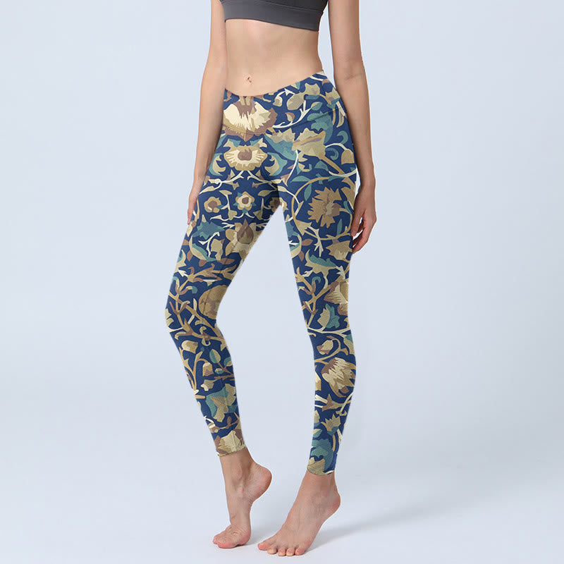 Interconnected Lotus Flowers Pattern Gym Leggings Women's Yoga Pants