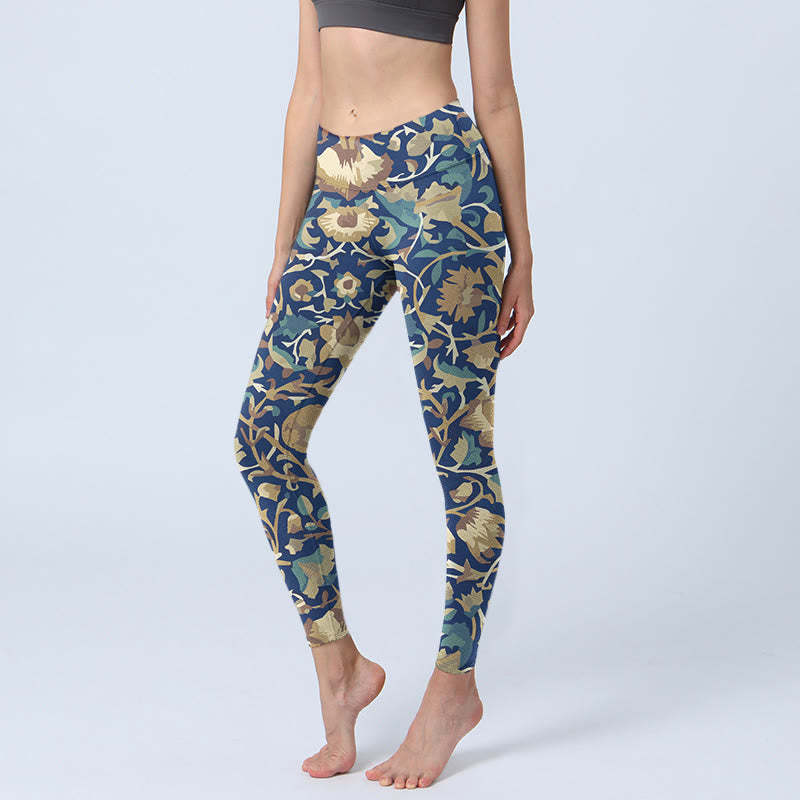 Interconnected Lotus Flowers Pattern Gym Leggings Women's Yoga Pants