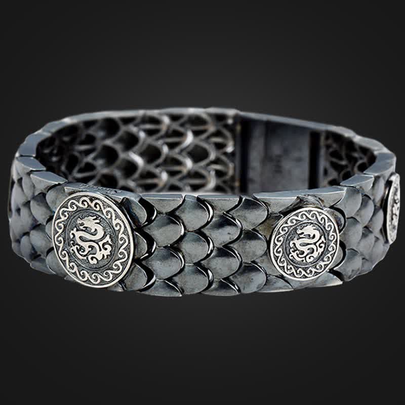 925 Sterling Silver Dragon Scales Luck Success Bracelet Bangle