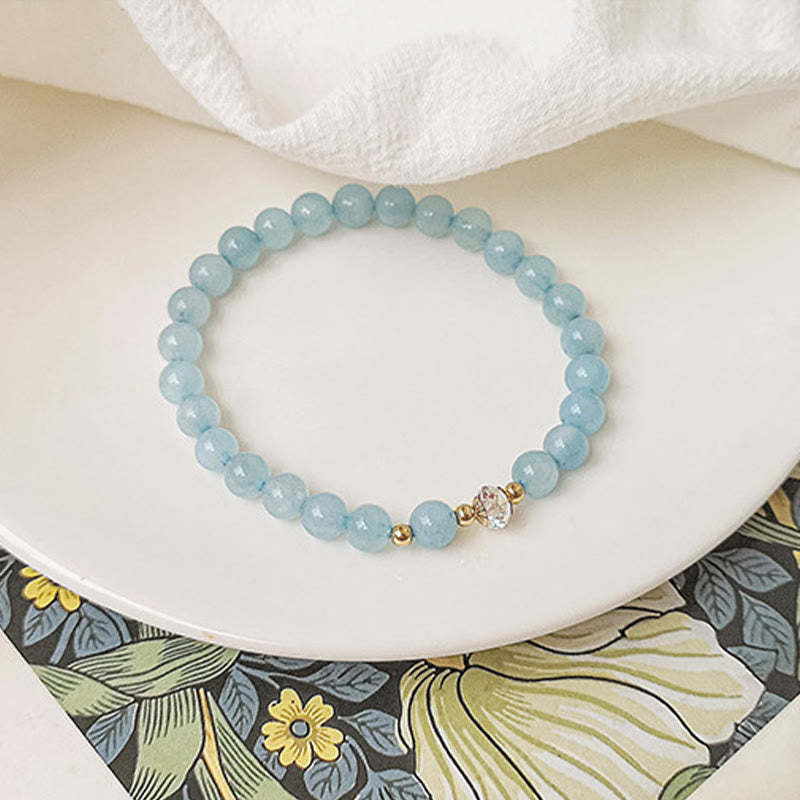14K Gold Plated Copper Aquamarine White Crystal White Agate Blue Crystal Healing Bracelet