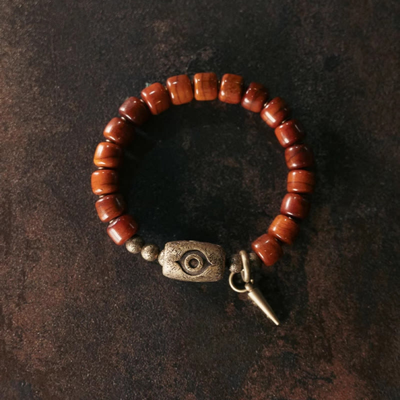 Yak Bone Dzi Shape Copper Cone Pendant Strength Bracelet