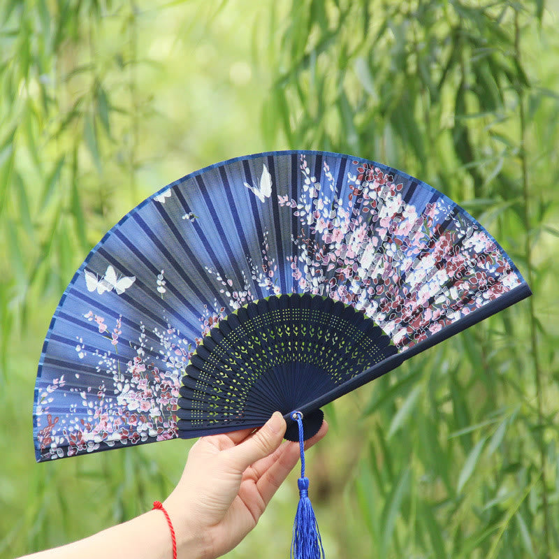 Butterfly Flowers Handheld Bamboo Folding Fan