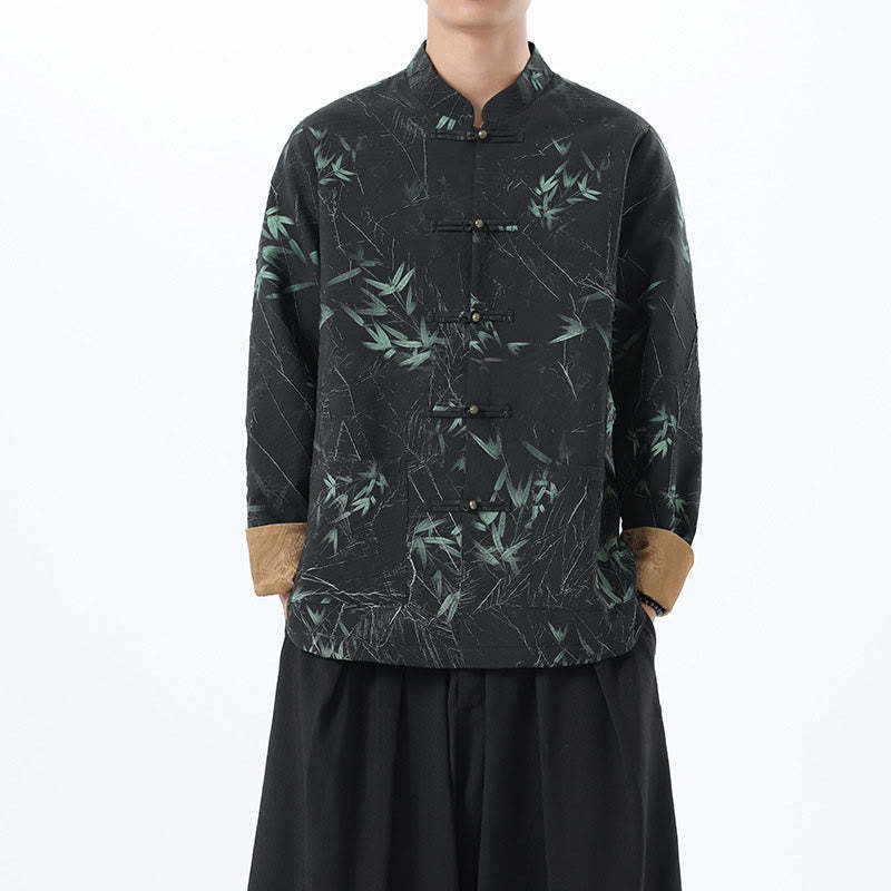 Printing Bamboo Casual Frog-button Spandex Men's Jacket Shirt Clothing